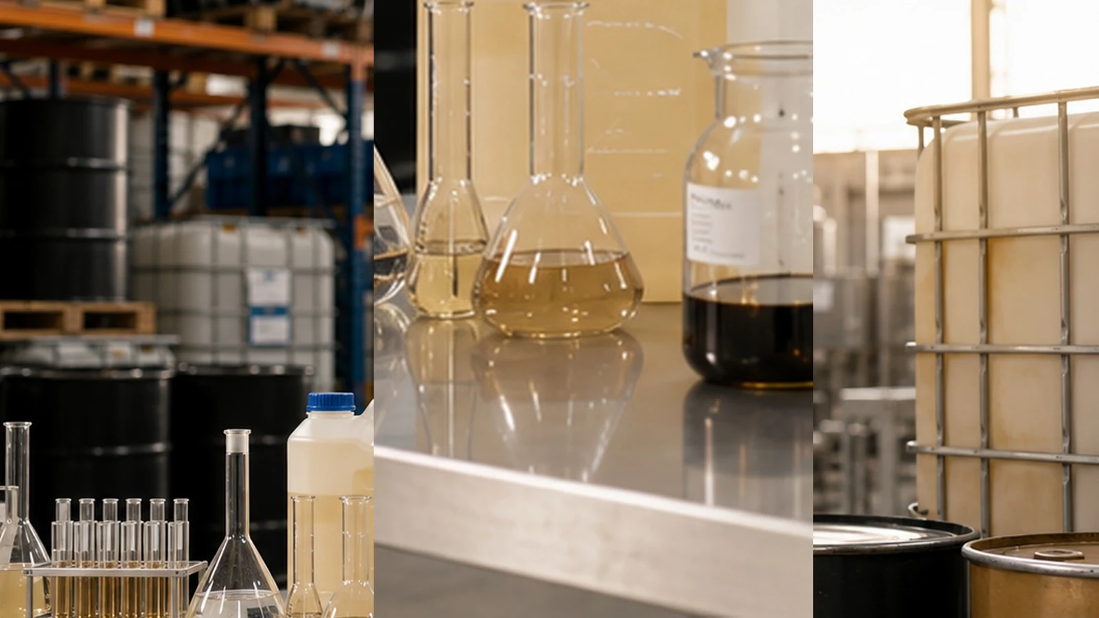 Industrial chemical storage, laboratory glassware and bulk containers in a controlled facility