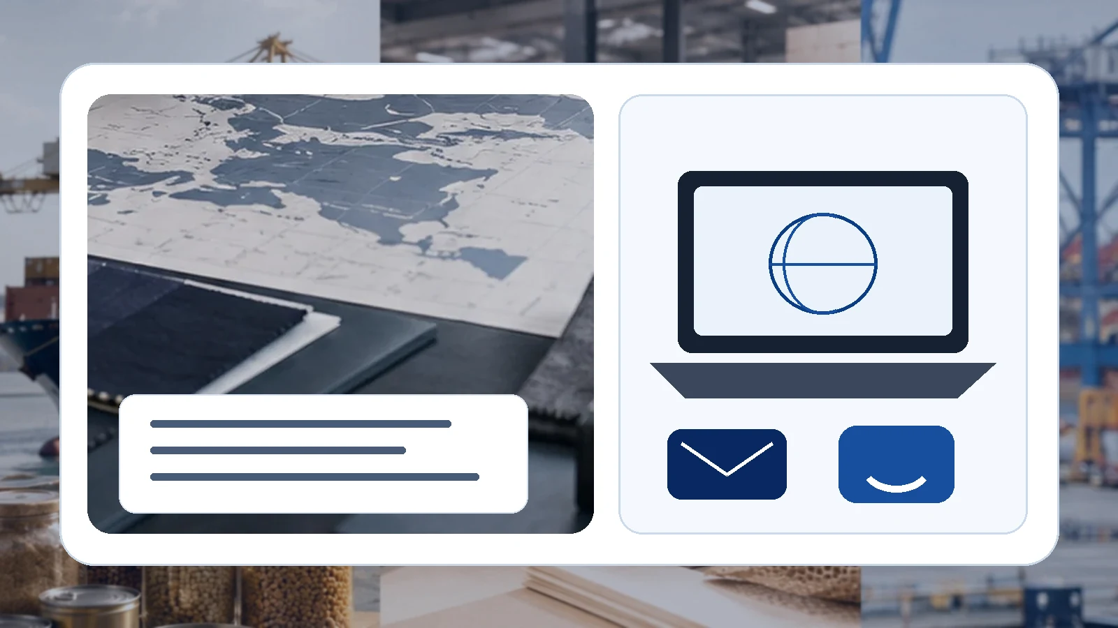 Global trade enquiry workspace with shipping coordination, maps and communication tools